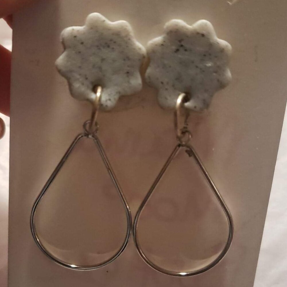 Polymer clay silver and white dangle earrings